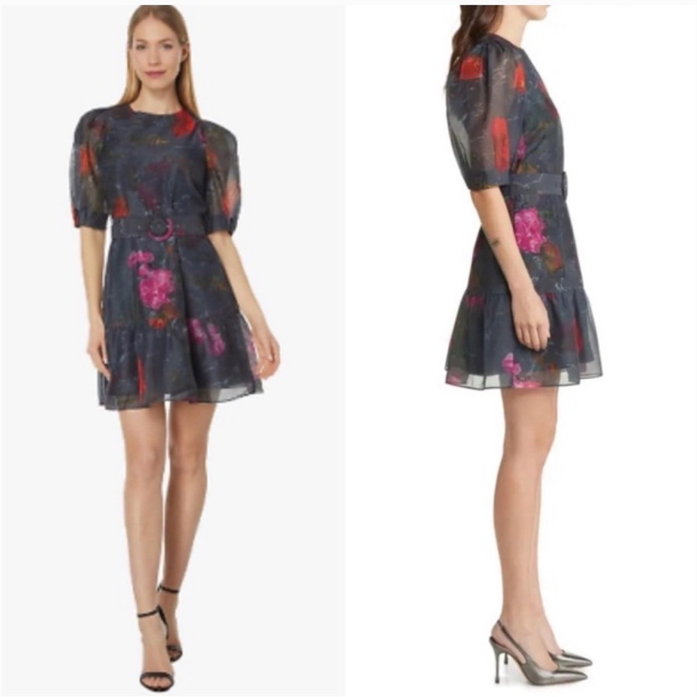 NWT Ted Baker Tatya Puff Sleeve Floal Mini Dress
